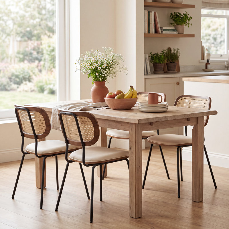 Bayou Breeze Basilina Vegan Leather Dining Chair with Rattan Back